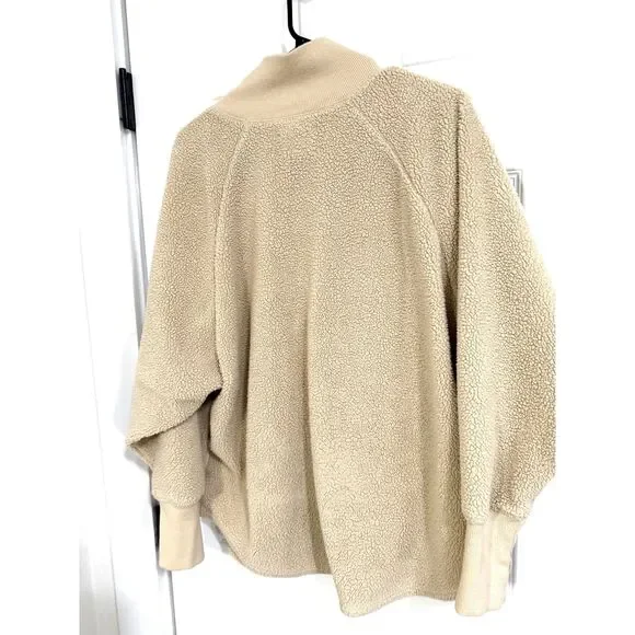 Aerie Offline Oversized Sherpa Quarter Zip in Soft Oat | Womens Size Small - Picture 6 of 12
